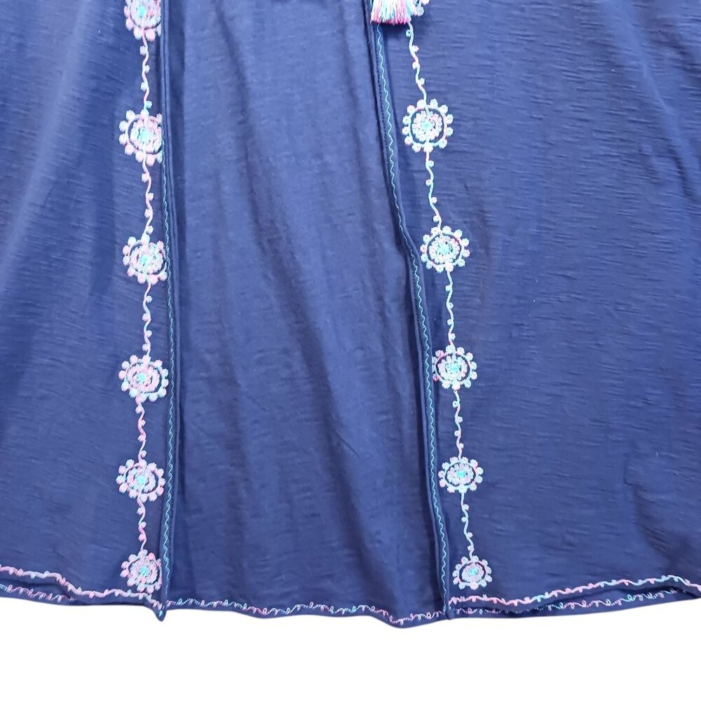 Chach, NWT,  Maxi Kimono, Boho, Navy w/ Pink & Aqua Trim, Whimsical, Small - Picture 6 of 14